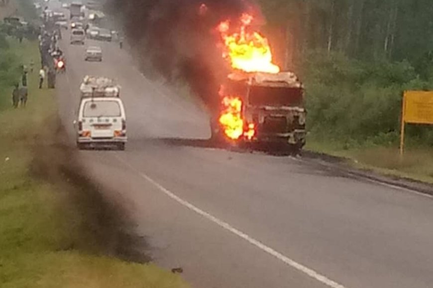 Fuel Tanker Catches Fire on Mityana-Kampala Road, Traffic Disrupted