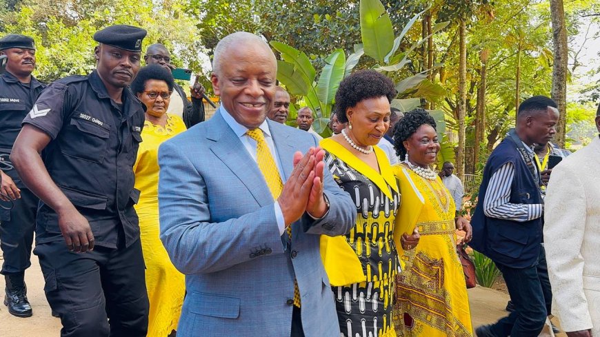 Former Prime Minister Amama Mbabazi makes a rare public appearance today at the National Resistance Movement (NRM) Electoral Commission headquarters